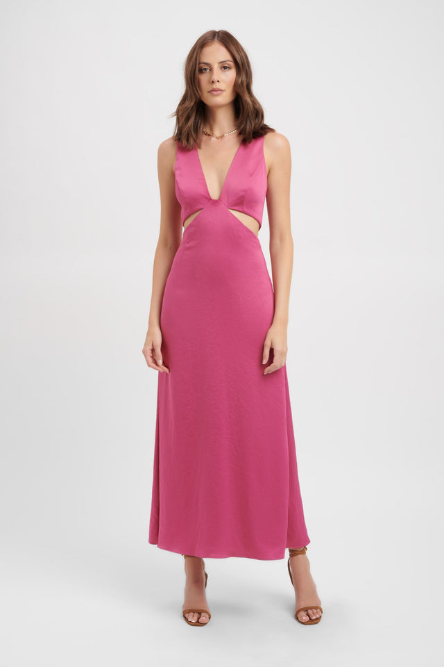 product Milan Cut Out Dress Kookai Fit-and-flare Maxi Relaxed Plungeneck pink womens-dresses 