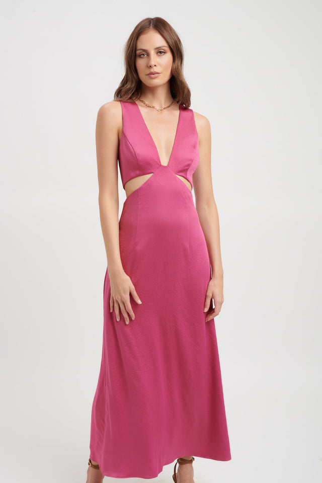 product Milan Cut Out Dress Kookai Fit-and-flare Maxi Relaxed Plungeneck pink womens-dresses 