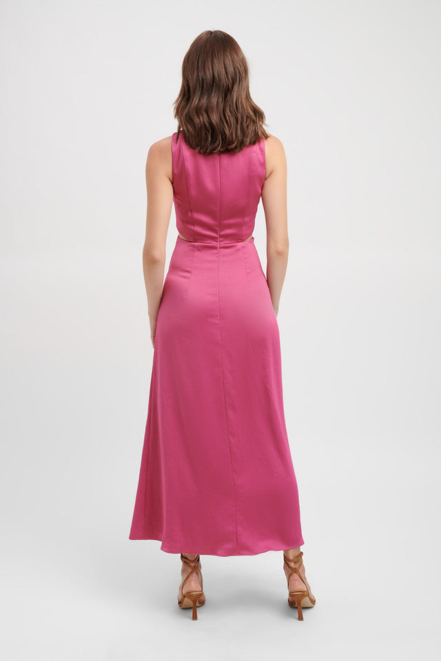 front Milan Cut Out Dress Kookai Fit-and-flare Maxi Relaxed Plungeneck pink womens-dresses 