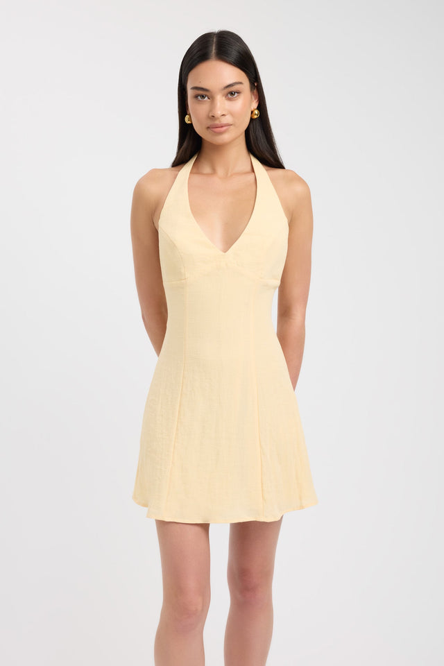 front Hayman Halter Mini Dress Kookai Aline Mini Relaxed Plungeneck beige womens-dresses 