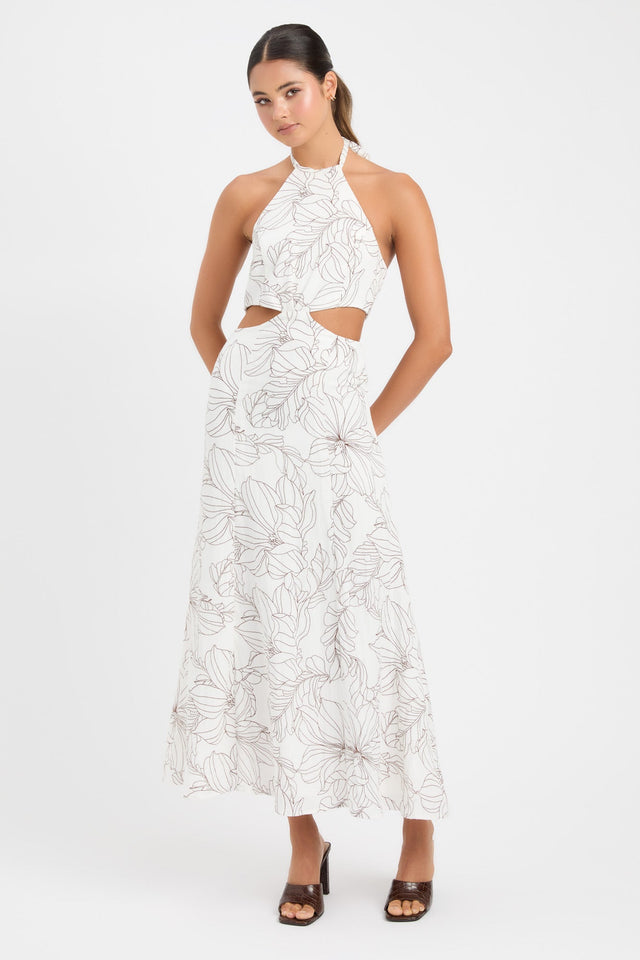 product Lyra Cut Out Midi Dress Kookai Aline Maxi Relaxed Roundneck white womens-dresses 