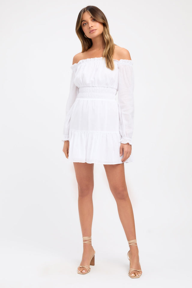 product Georgette Off Shoulder Dress Kookai Fit-and-flare Mini Relaxed Straight white womens-dresses 