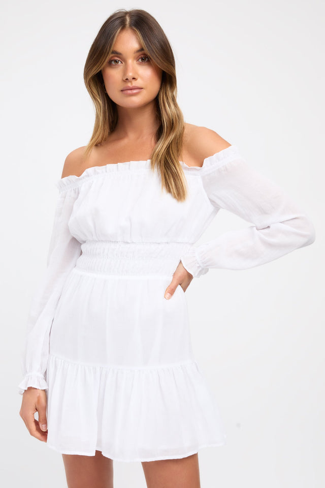product Georgette Off Shoulder Dress Kookai Fit-and-flare Mini Relaxed Straight white womens-dresses 