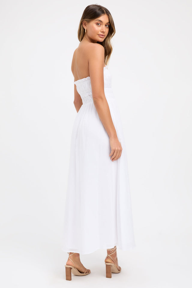 front Georgette Strapless Dress Kookai Fit-and-flare Maxi Relaxed Straight white womens-dresses 