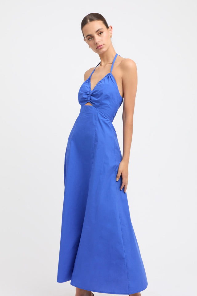 product Poplin Halter Dress Kookai Aline Maxi Relaxed Plungeneck blue womens-dresses 