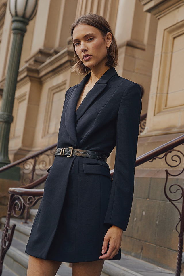 product Lux Blazer Dress Kookai Straight Mini Fitted V-neck black womens-dresses 