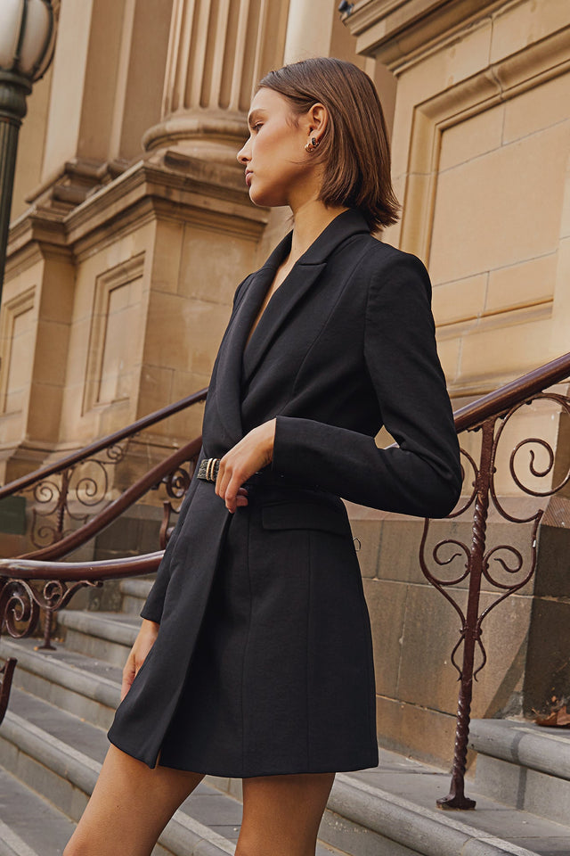 product Lux Blazer Dress Kookai Straight Mini Fitted V-neck black womens-dresses 