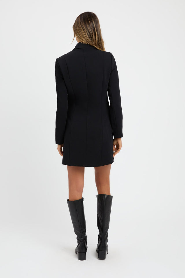 front Lux Blazer Dress Kookai Straight Mini Fitted V-neck black womens-dresses 