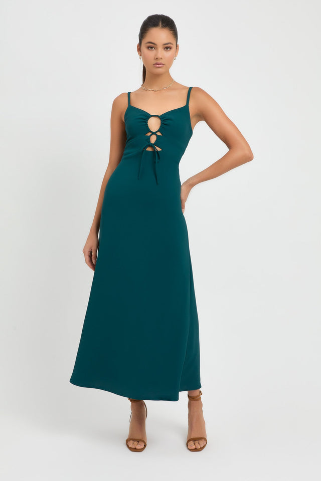 product Alpha Tie Front Dress Kookai Aline Maxi Relaxed V-neck teal womens-dresses 