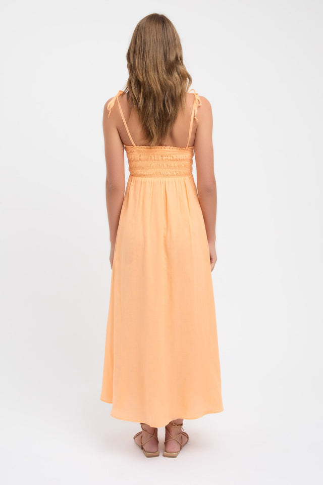 front Georgette Day Dress Kookai Fit-and-flare Midi Relaxed Squareneck orange womens-dresses 