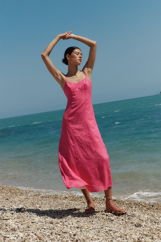 product Tahiti Day Dress Kookai Fit-and-flare Midi Fitted Sweetheart pink womens-dresses 