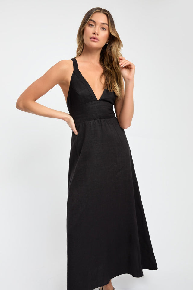 product Tahiti Vee Dress Kookai Fit-and-flare Maxi Relaxed Plungeneck black womens-dresses 