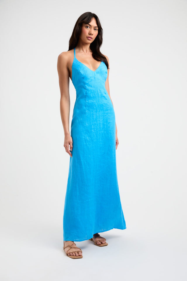 product Tahiti Tied Halter Dress Kookai Aline Maxi Relaxed Plungeneck blue womens-dresses 