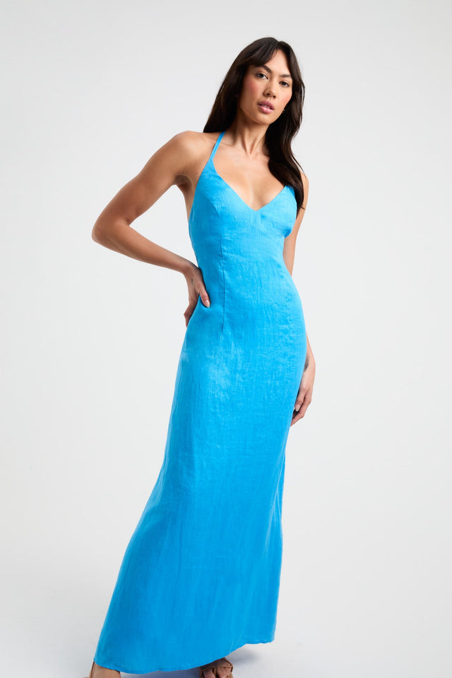 product Tahiti Tied Halter Dress Kookai Aline Maxi Relaxed Plungeneck blue womens-dresses 
