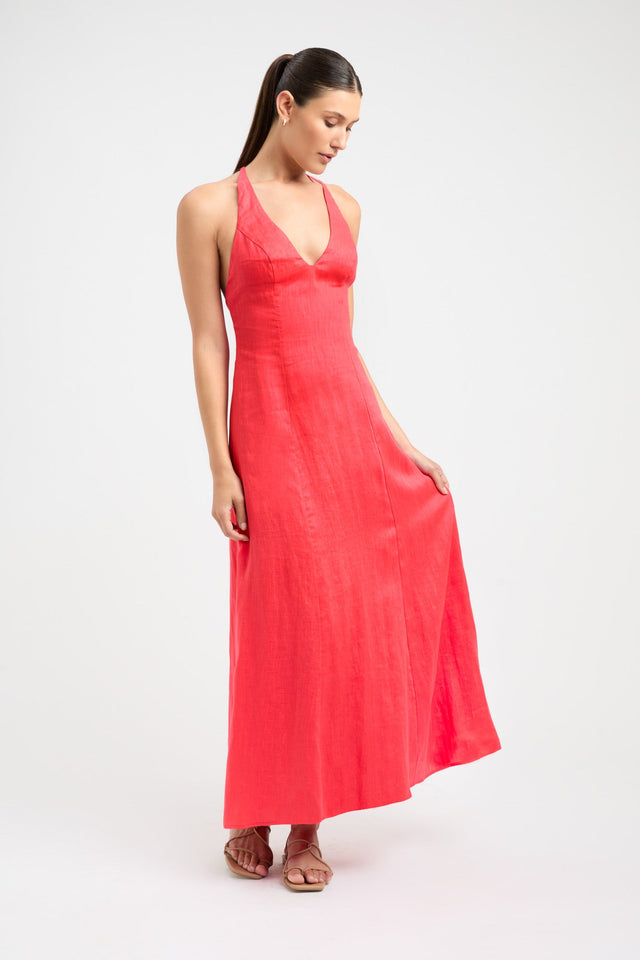 product Tahiti Ring Back Dress Kookai Fit-and-flare Maxi Relaxed Plungeneck red womens-dresses 