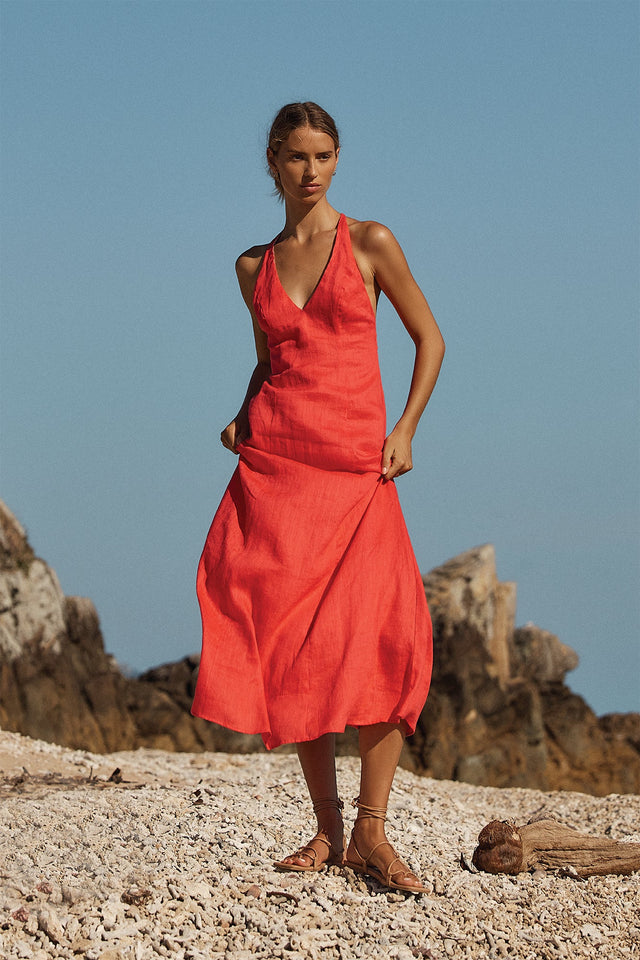 product Tahiti Ring Back Dress Kookai Fit-and-flare Maxi Relaxed Plungeneck red womens-dresses 