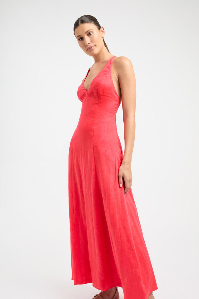 product Tahiti Ring Back Dress Kookai Fit-and-flare Maxi Relaxed Plungeneck red womens-dresses 