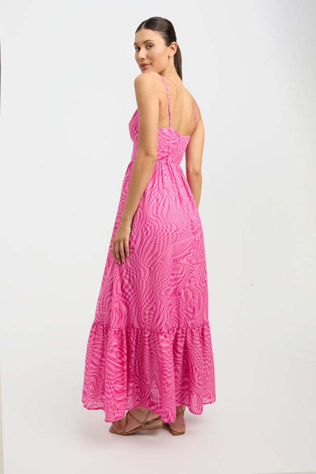 front Athena Dress Kookai Fit-and-flare Maxi Relaxed Sweetheart pink womens-dresses 
