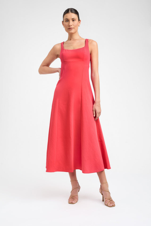 product Ariel Bodice Dress Kookai Fit-and-flare Midi Relaxed Squareneck brown womens-dresses 