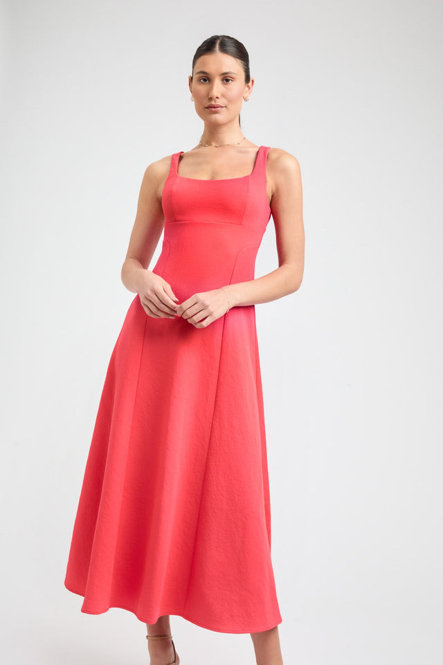 product Ariel Bodice Dress Kookai Fit-and-flare Midi Relaxed Squareneck brown womens-dresses 