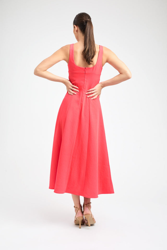 front Ariel Bodice Dress Kookai Fit-and-flare Midi Relaxed Squareneck brown womens-dresses 