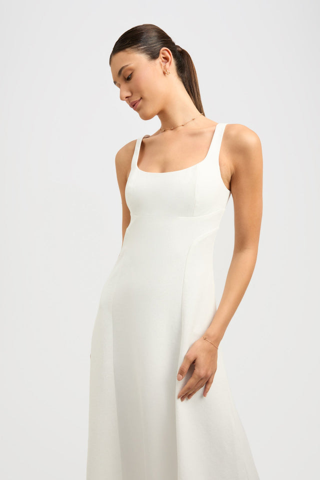 front Ariel Bodice Dress Kookai Fit-and-flare Midi Fitted Squareneck white womens-dresses 