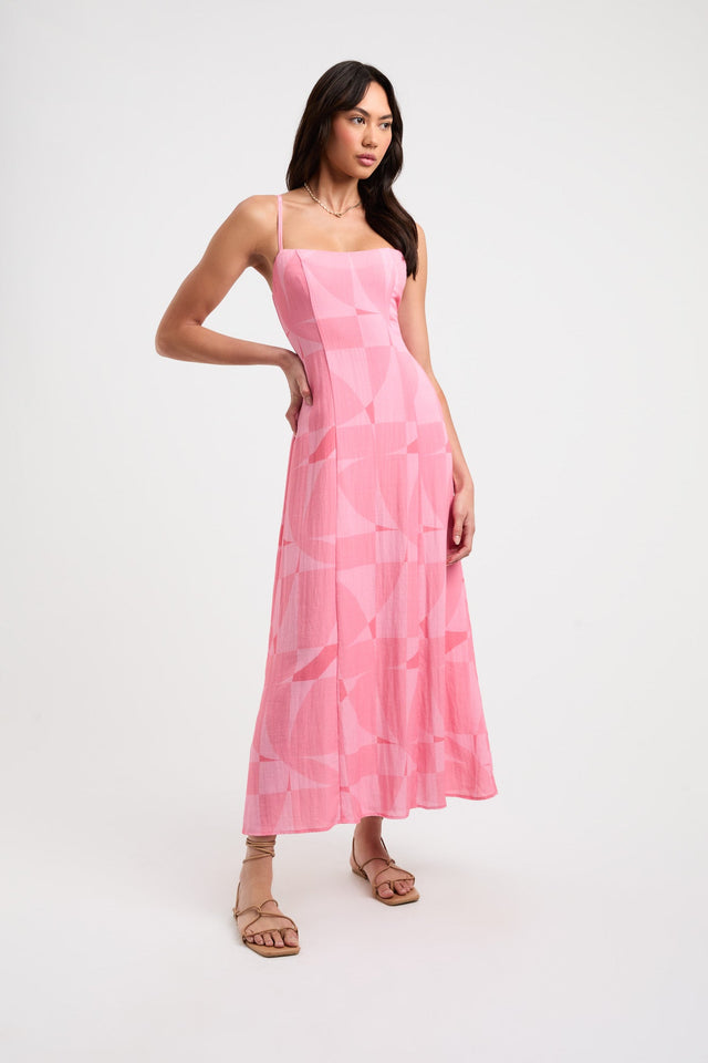 product Saskia Midi Dress Kookai Aline Maxi Relaxed Squareneck pink womens-dresses 