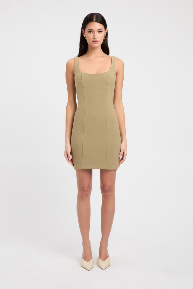 side Aurora Core Mini Dress Kookai Bodycon Mini Fitted Squareneck olive womens-dresses 