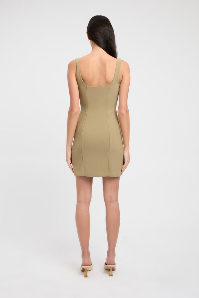 back Aurora Core Mini Dress Kookai Bodycon Mini Fitted Squareneck olive womens-dresses 