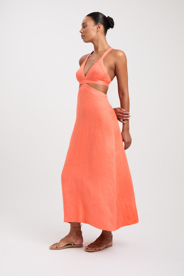 product Tahiti Midi Dress Kookai Fit-and-flare Midi Relaxed Plungeneck orange womens-dresses 