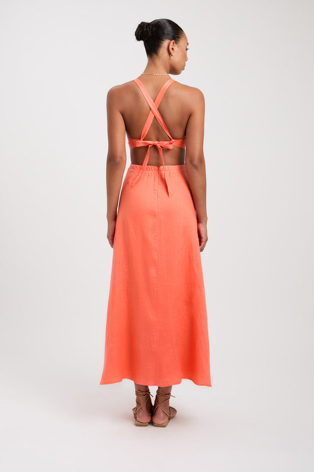 product Tahiti Midi Dress Kookai Fit-and-flare Midi Relaxed Plungeneck orange womens-dresses 