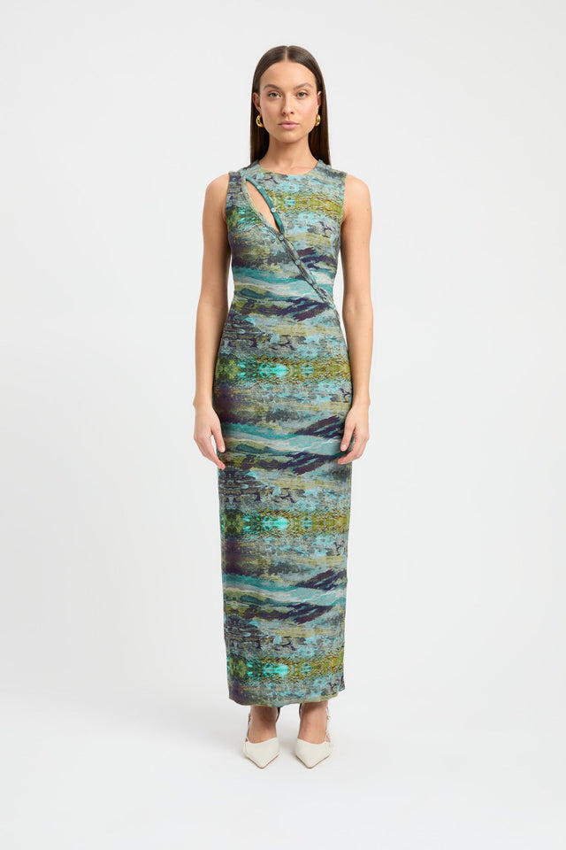 product Vera Midi Dress Kookai Straight Maxi Fitted Roundneck blue womens-dresses 