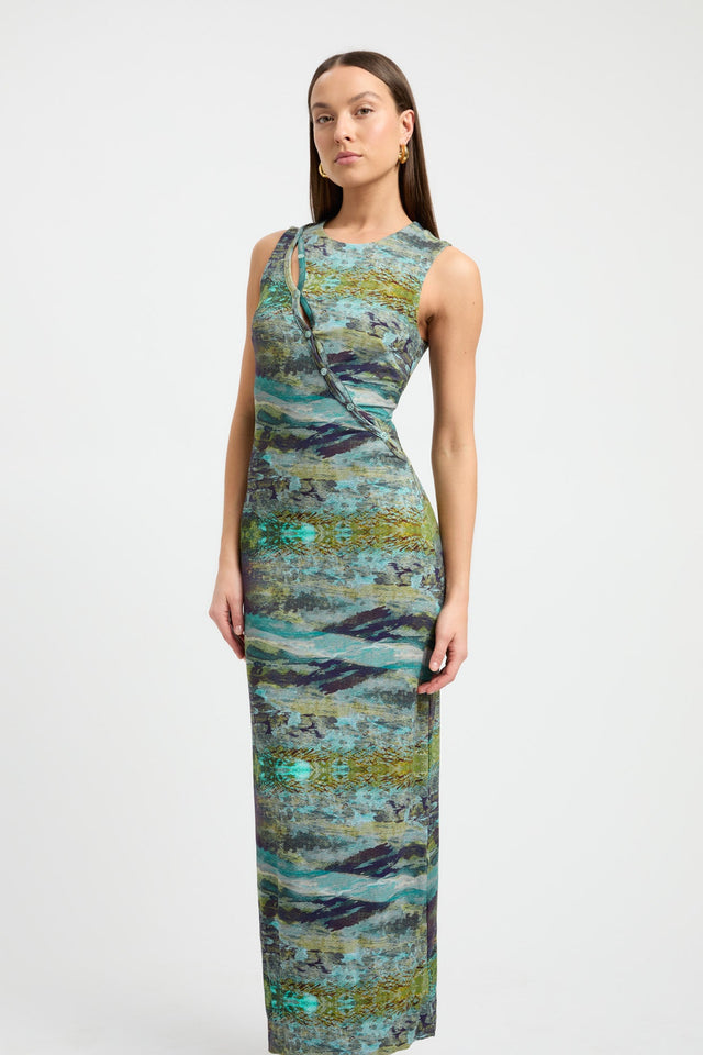 product Vera Midi Dress Kookai Straight Maxi Fitted Roundneck blue womens-dresses 