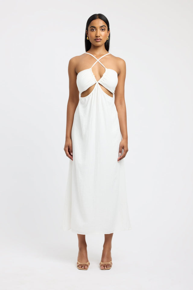 side Hayman Halter Maxi Dress Kookai Aline Maxi Relaxed Plungeneck white womens-dresses 