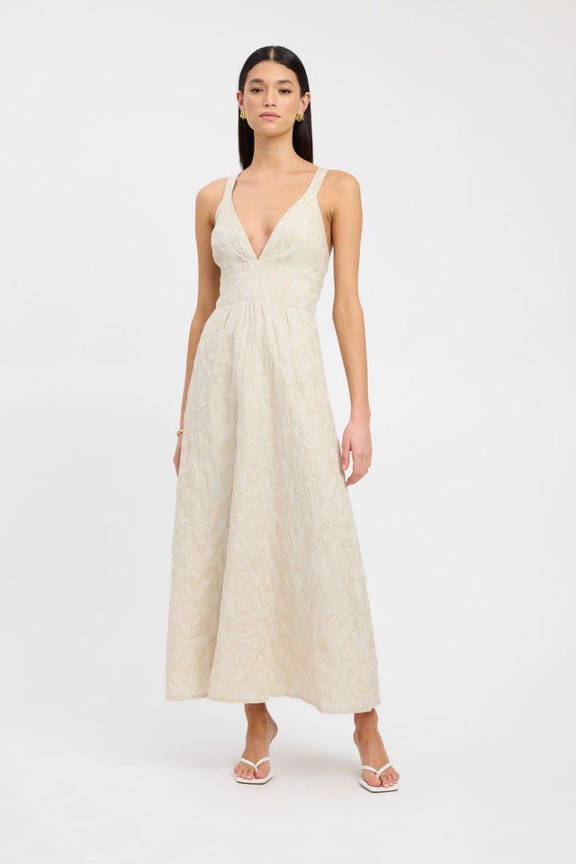 product Tallulah Vee Dress Kookai Fit-and-flare Midi Relaxed Plungeneck beige womens-dresses 