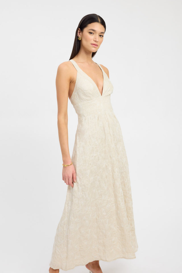 product Tallulah Vee Dress Kookai Fit-and-flare Midi Relaxed Plungeneck beige womens-dresses 