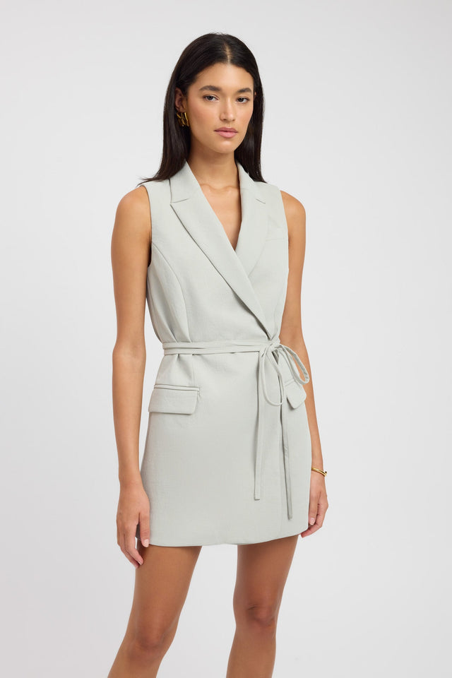 front Ariel Vest Mini Dress Kookai Straight Mini Relaxed V-neck grey womens-dresses 