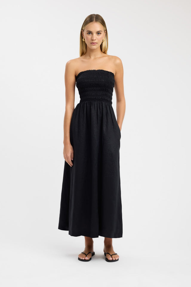 front Tahiti Shirred Dress Kookai Fit-and-flare Maxi Fitted Straight brown womens-dresses 