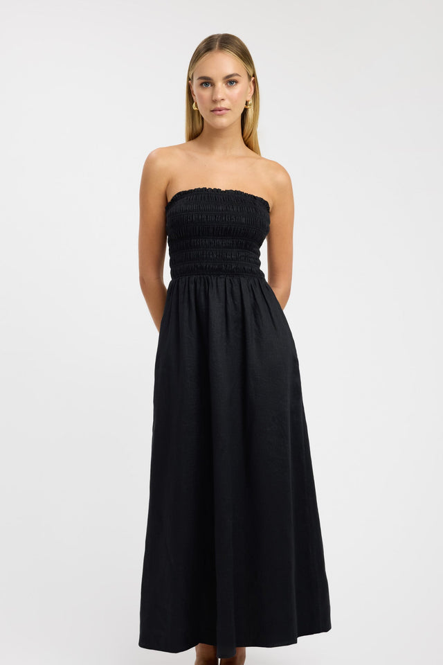 side Tahiti Shirred Dress Kookai Fit-and-flare Maxi Fitted Straight brown womens-dresses 