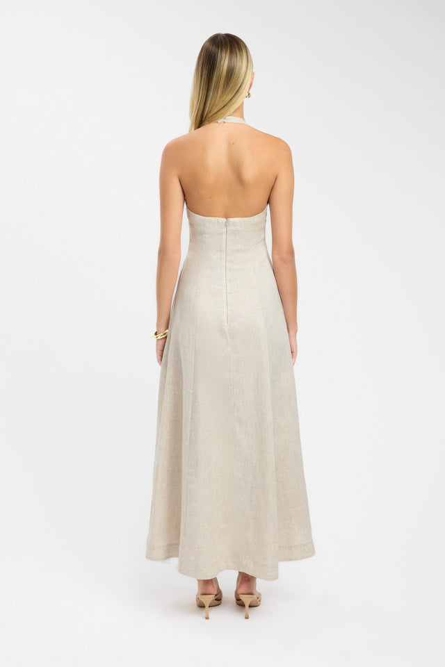 back Tahiti Halter Maxi Dress Kookai Fit-and-flare Maxi Fitted Plungeneck brown womens-dresses 