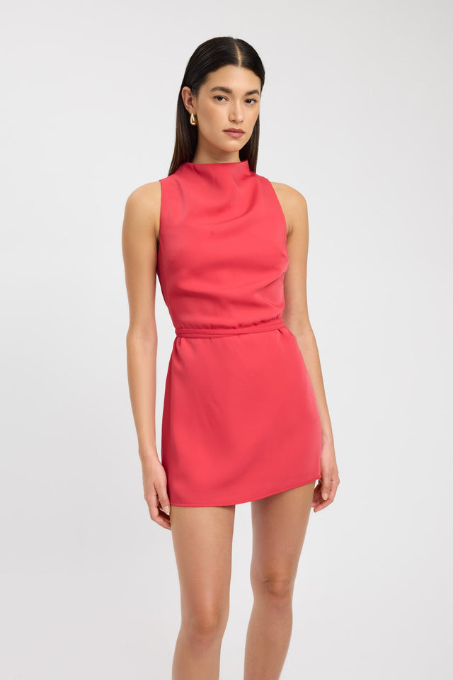 side Maria Cowl Mini Dress Kookai Straight Mini Fitted Cowlneck brown womens-dresses 