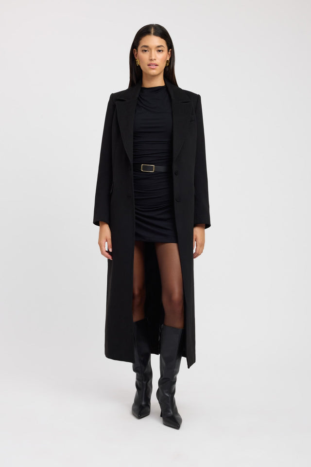 side Vienna Core Coat Kookai Long sleeve Overcoat Full length black womens-coats-and-jackets 