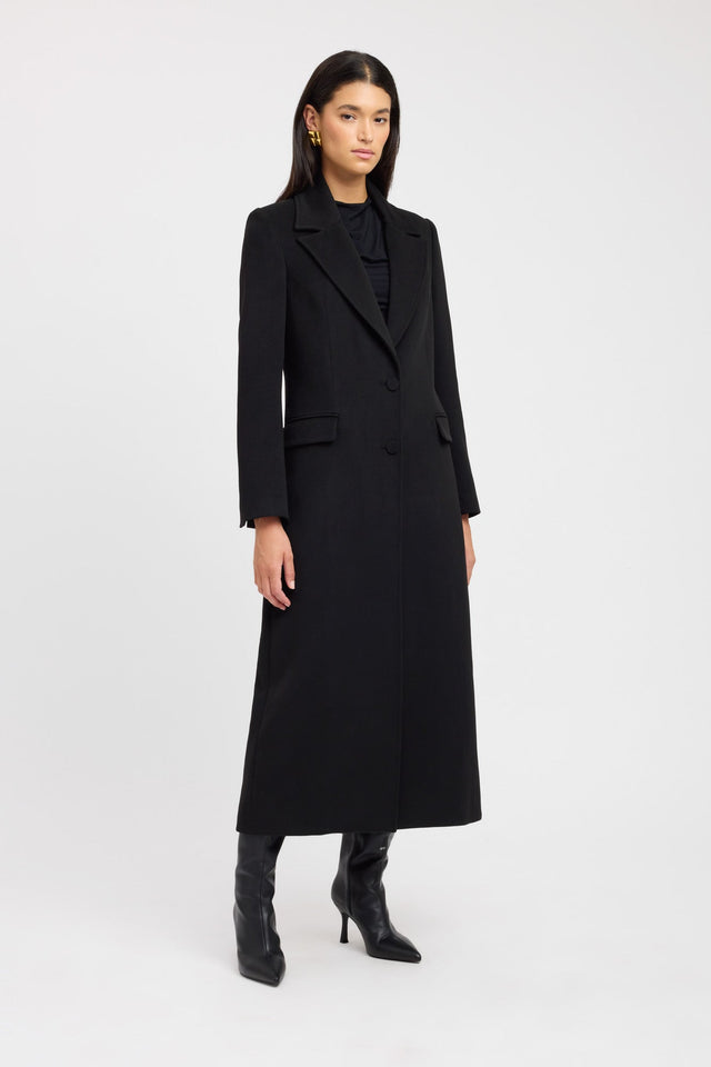 side Vienna Core Coat Kookai Long sleeve Overcoat Full length black womens-coats-and-jackets 
