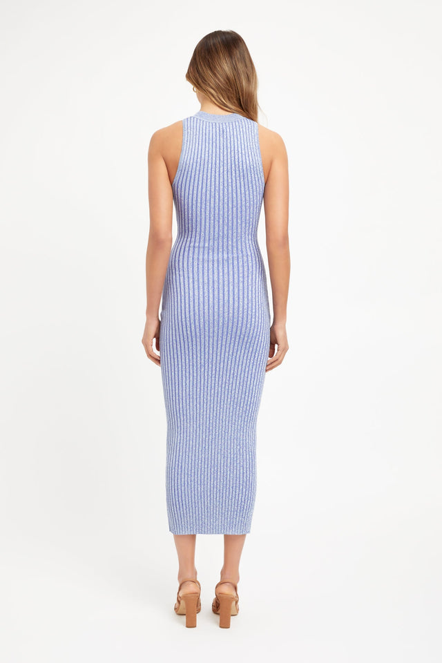 front Bianca Marle Racer Dress Kookai Bodycon Midi Fitted Roundneck blue womens-dresses 