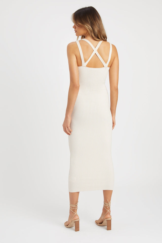 front Sadie Double Strap Midi Dress Kookai Bodycon Midi Fitted Scoopneck white womens-dresses 