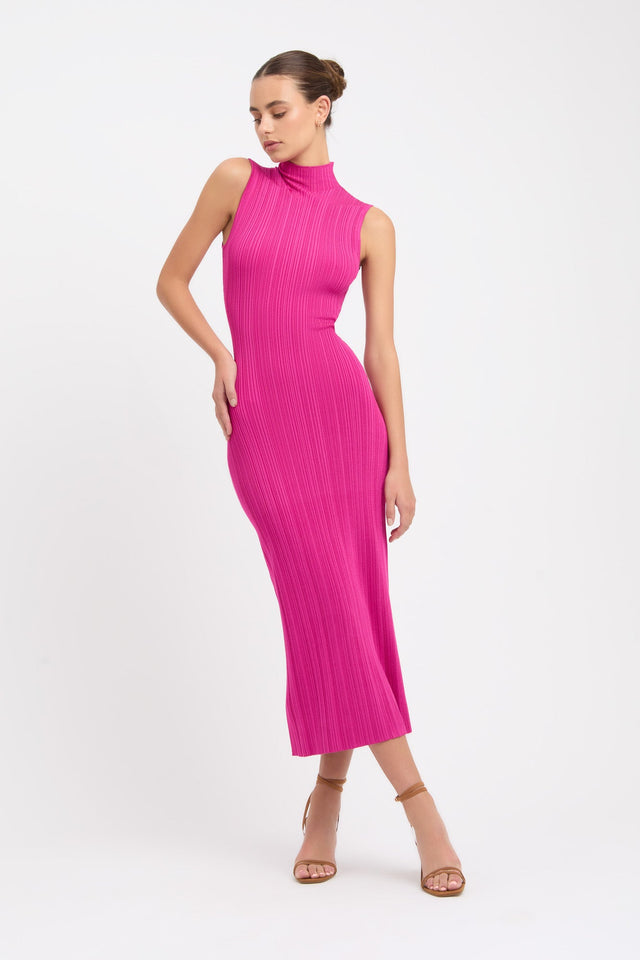 product Raisa Funnel Midi Dress Kookai Bodycon Midi Fitted Highneck pink womens-dresses 