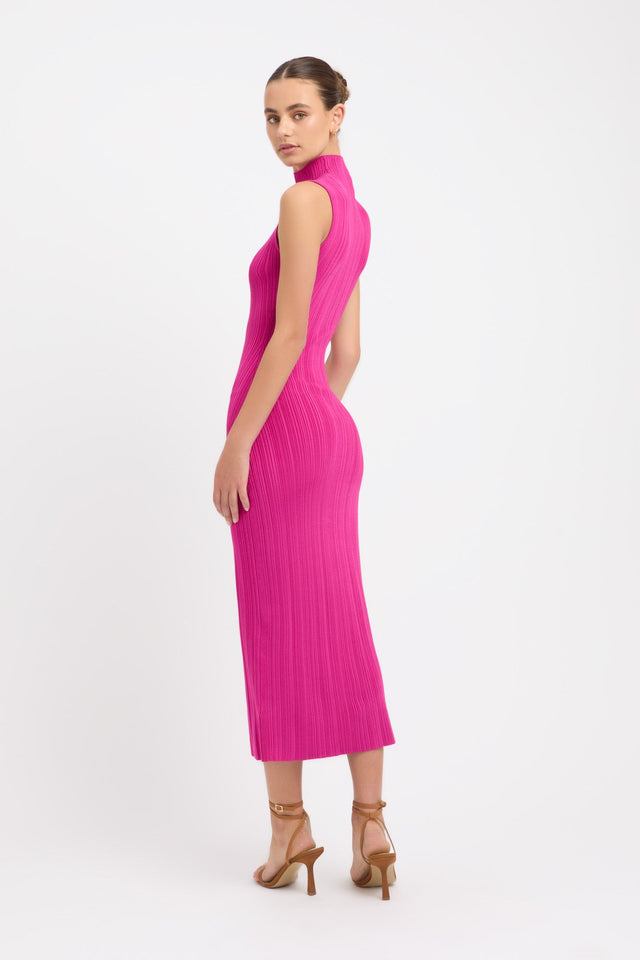 product Raisa Funnel Midi Dress Kookai Bodycon Midi Fitted Highneck pink womens-dresses 