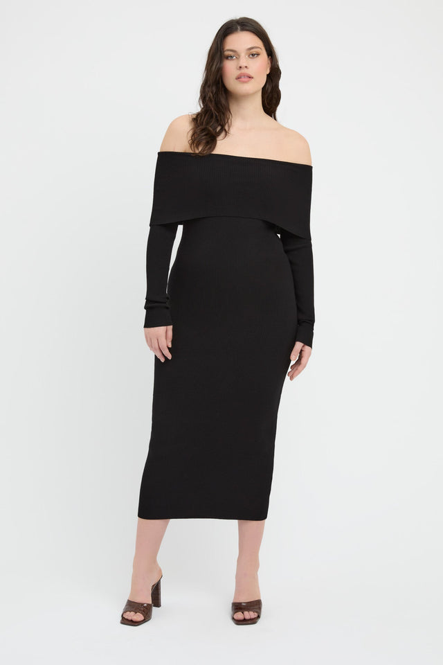 product Lola Fold-Down Midi Dress Kookai Bodycon Midi Fitted Straight black womens-dresses 