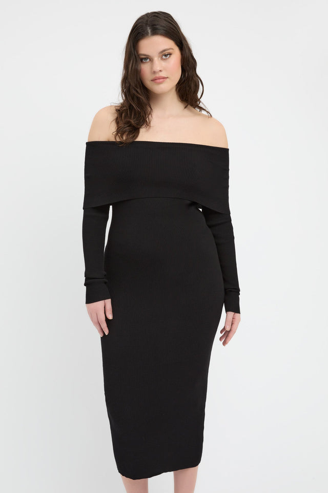 product Lola Fold-Down Midi Dress Kookai Bodycon Midi Fitted Straight black womens-dresses 