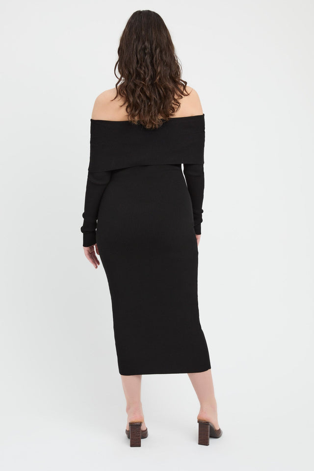 product Lola Fold-Down Midi Dress Kookai Bodycon Midi Fitted Straight black womens-dresses 